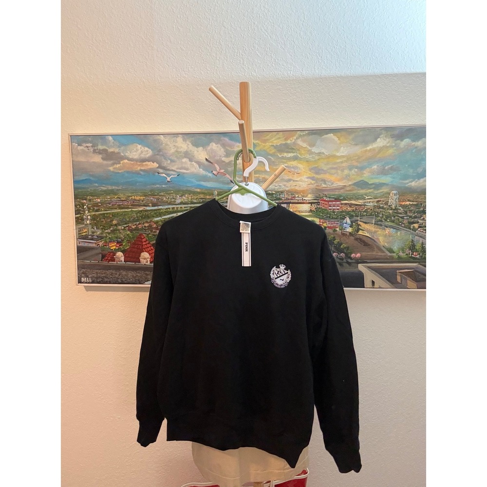 PINK Victoria's Secret Sweatshirt Women S Black Crest Logo Crewneck NWT